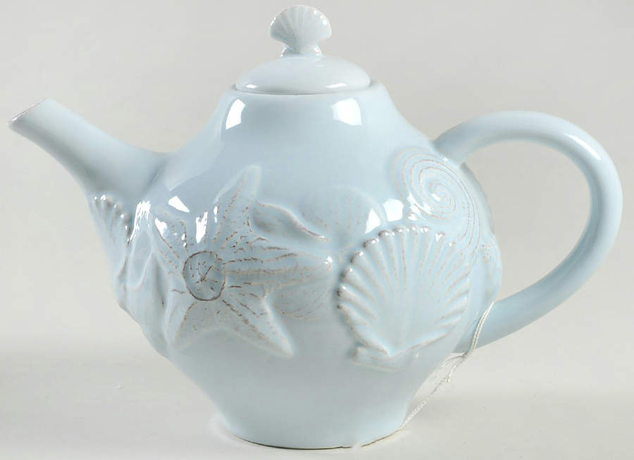 Seahorse and Seashell Menagerie Blue Teapot & Lid by Blue Sky-1