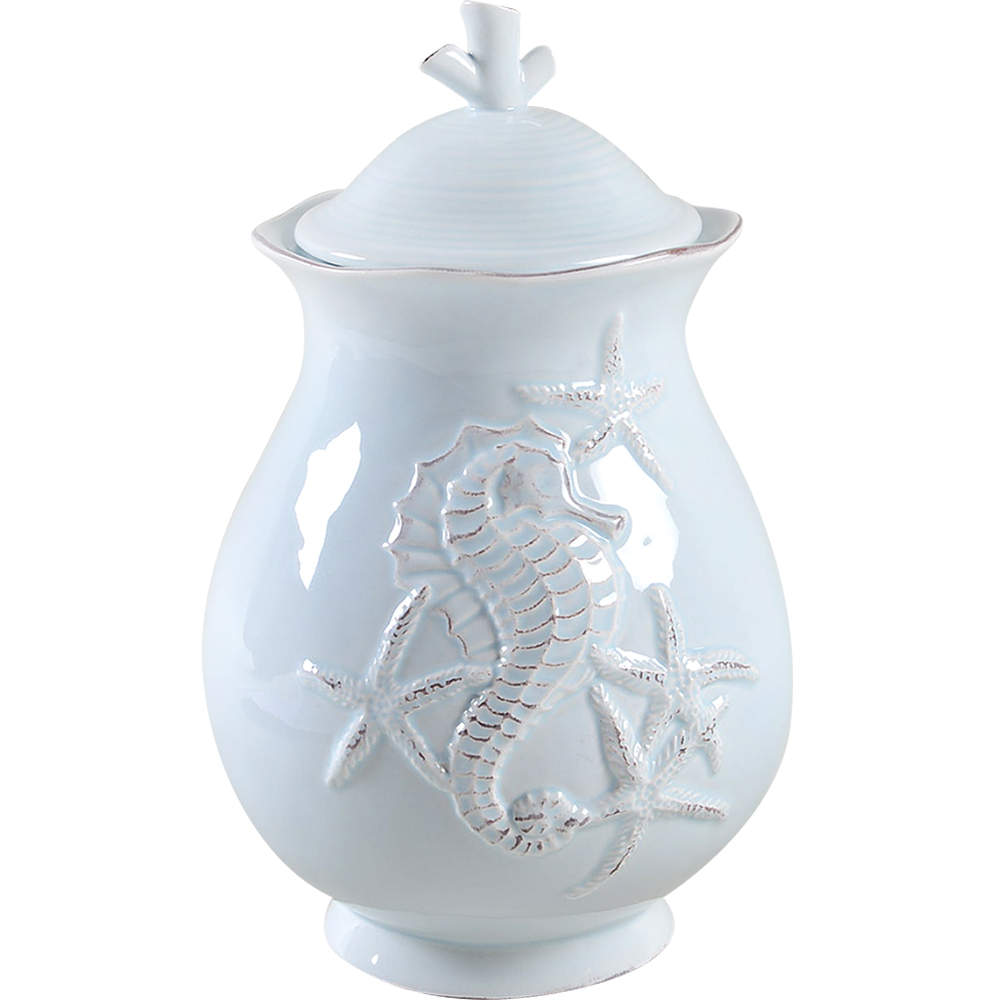 Seahorse and Seashell Menagerie Blue 6" Storage Jar & Lid by Blue Sky-1