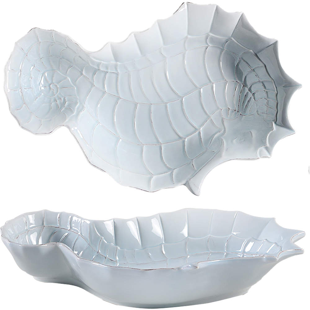 Seahorse and Seashell Menagerie Blue 14" Figural Serving Bowl by Blue Sky-1