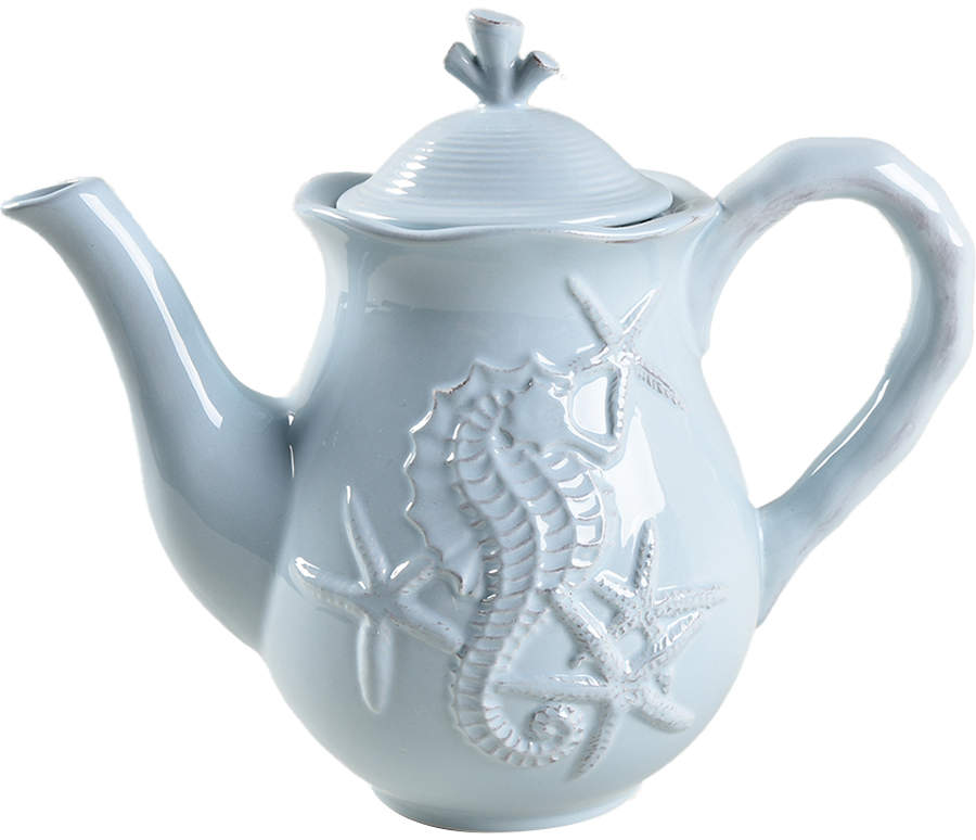 Seahorse and Seashell Menagerie Blue Teapot & Lid by Blue Sky-1