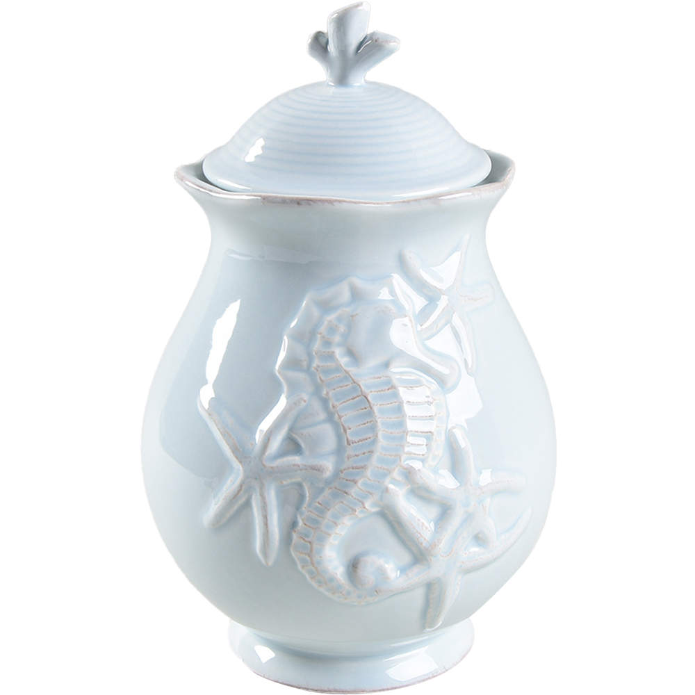 Seahorse and Seashell Menagerie Blue 7" Storage Jar & Lid by Blue Sky-1