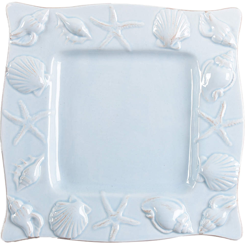 Seahorse and Seashell Menagerie Blue Square Salad Plate by Blue Sky-1
