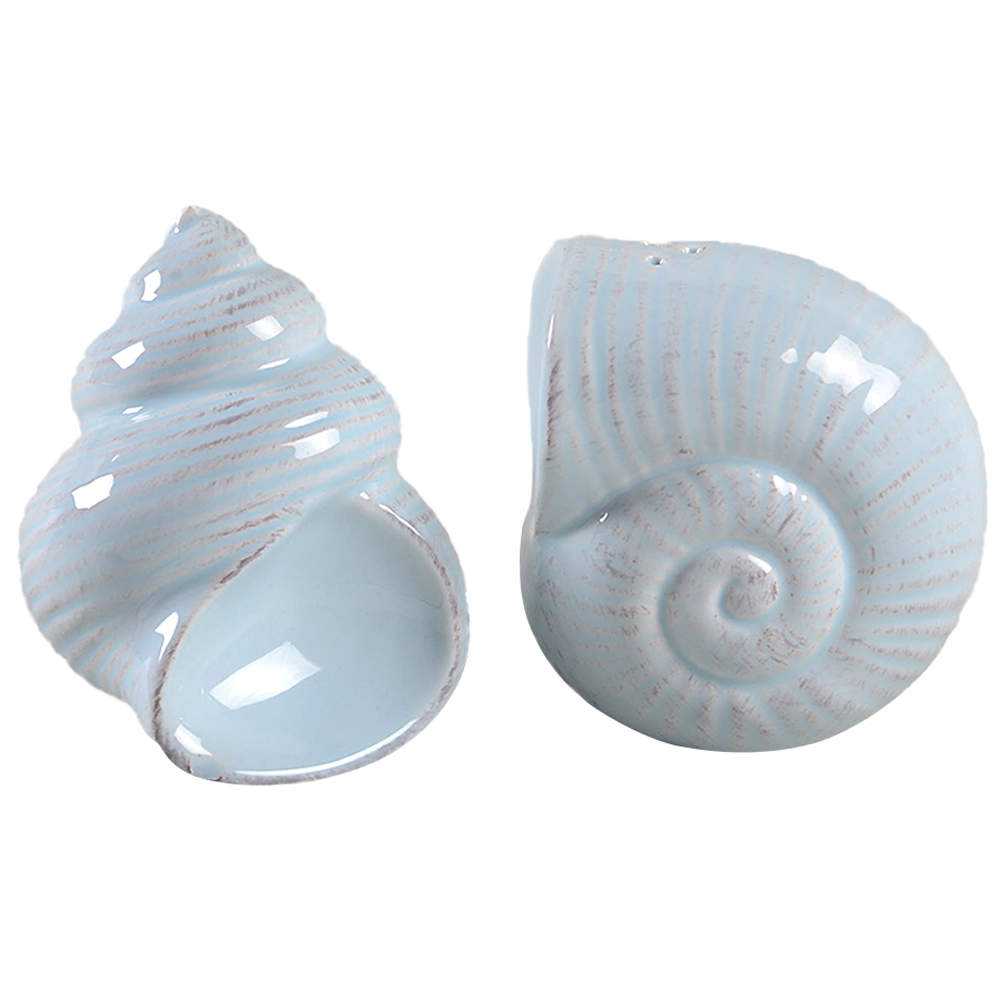 Seahorse and Seashell Menagerie Blue Figural Salt & Pepper Set by Blue Sky-1