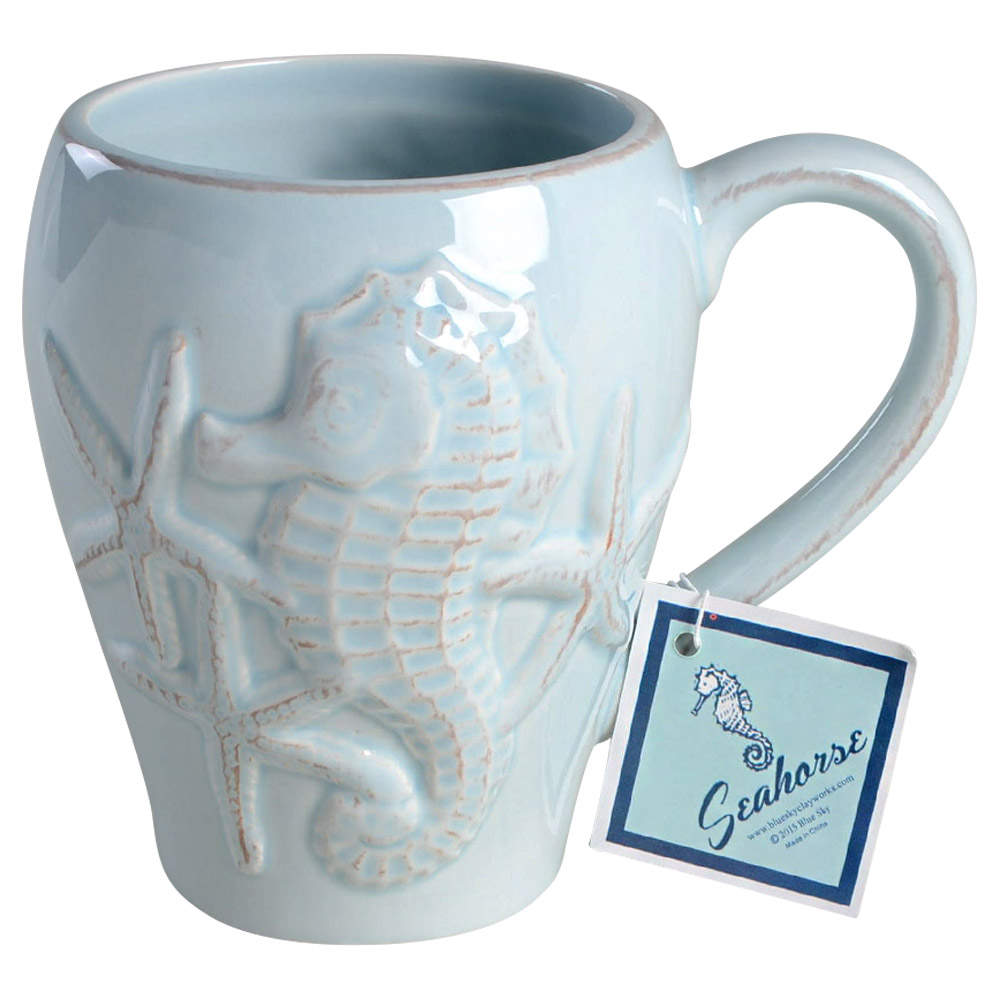 Seahorse and Seashell Menagerie Blue Mug by Blue Sky-1