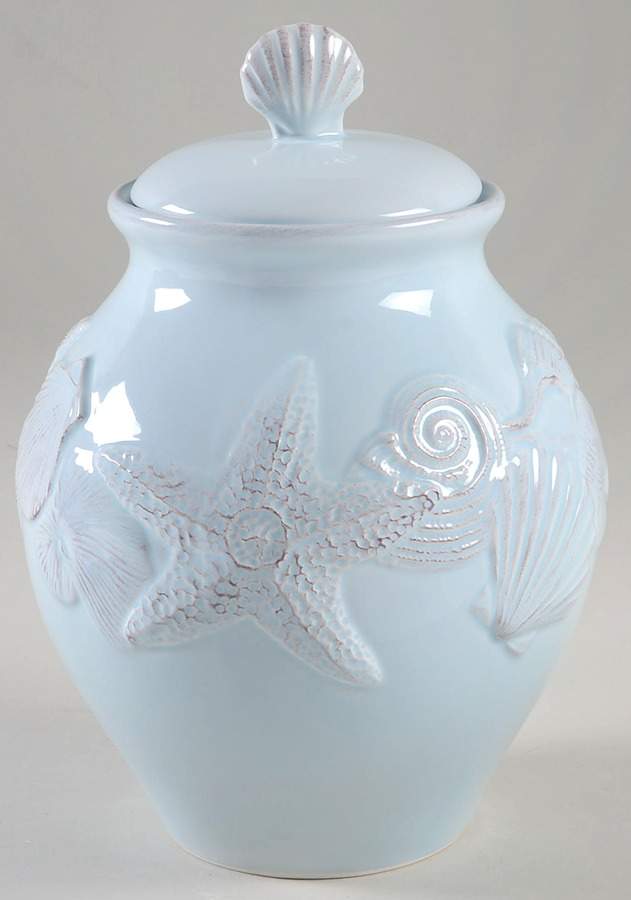 Seahorse and Seashell Menagerie Blue Cookie Jar & Lid by Blue Sky-1