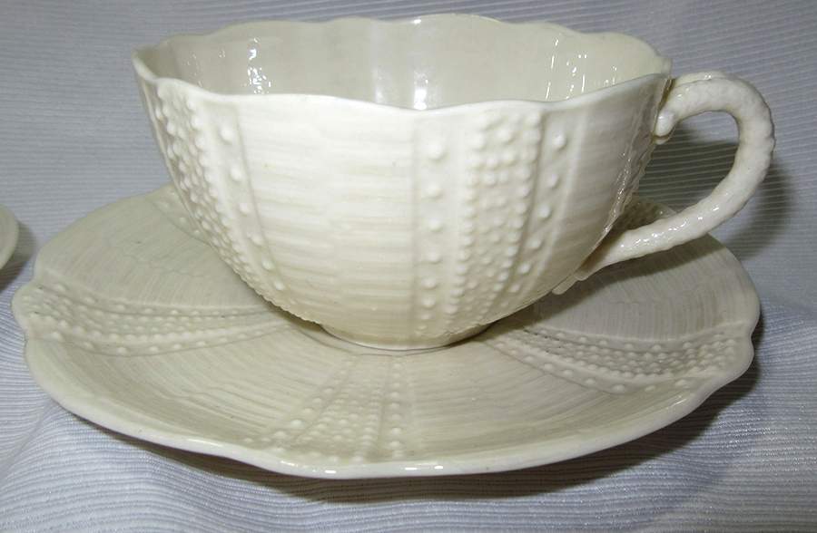 Echinus White Flat Cup & Saucer Set by Belleek Pottery (Ireland)-1