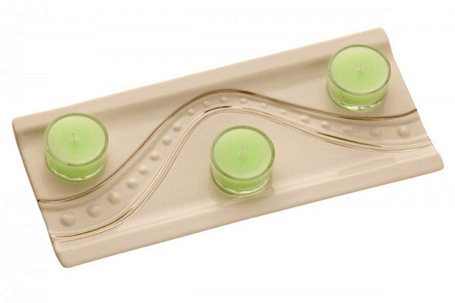 Silver Ripple Tea Light Tray for 3 Tea Lights by Belleek Pottery (Ireland)-1