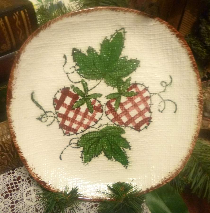 Quilted Strawberry Square Salad Plate by Blue Ridge Southern Pottery-1