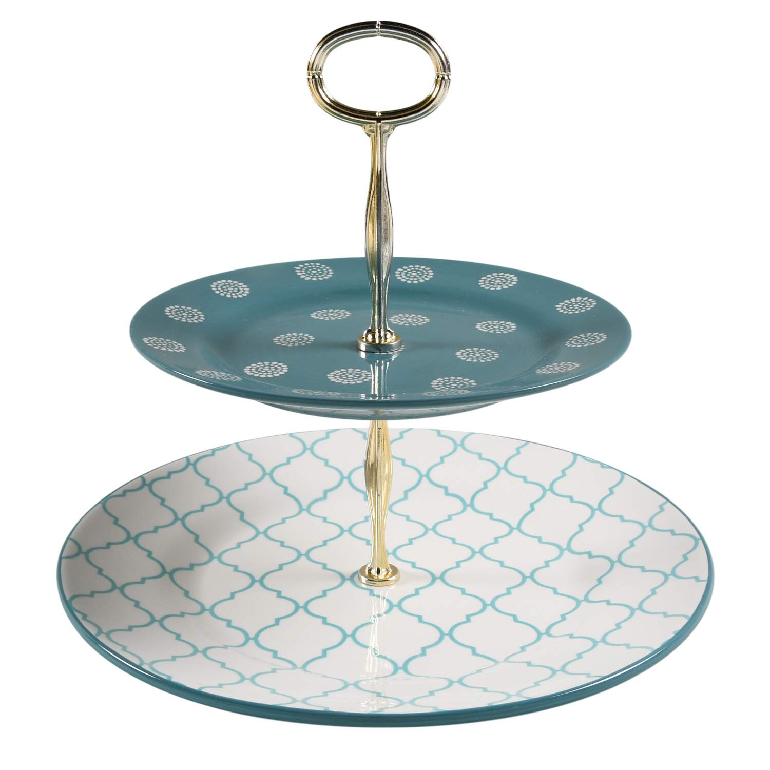 Moroccan Turquoise 6 5/8"-10"  2 Tiered Serving Tray (Dp, Sp) HC by Baum Brothers-1