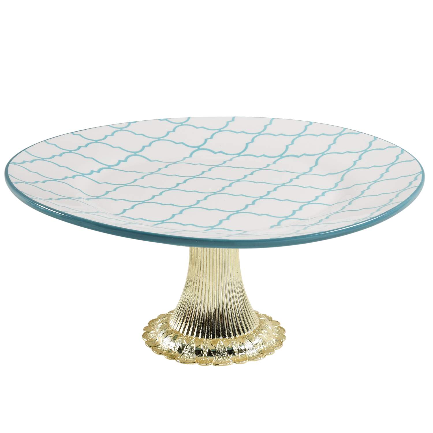 Moroccan Turquoise Cake Stand with 4"-5" Metal Pedestal  Hc by Baum Brothers-1