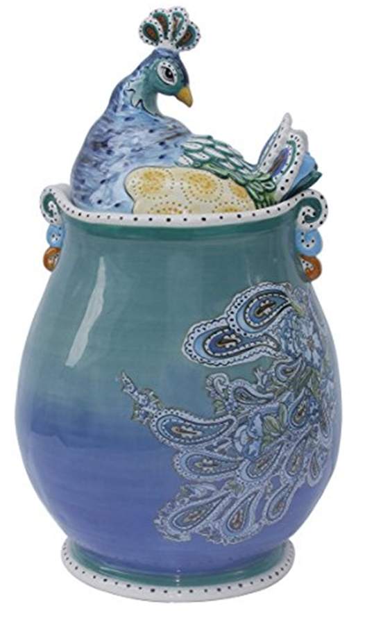 Blue Peacock Cookie Jar & Lid by Blue Sky-1