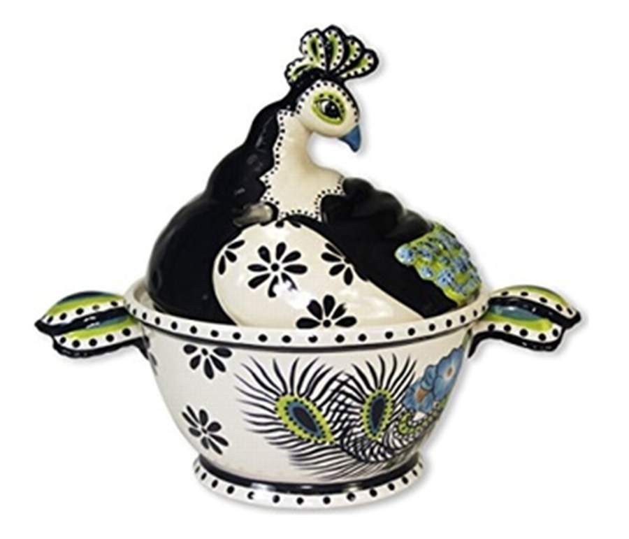 Peacock Round Covered Vegetable by Blue Sky-1