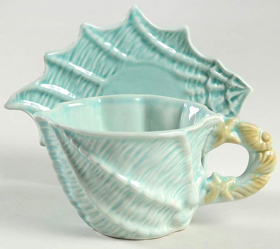 Seawave Turquoise Blue Flat Cup & Saucer Set by Blue Sky-1