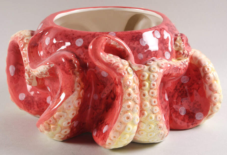 Octopus Red Cookie Jar No Lid by Blue Sky-1