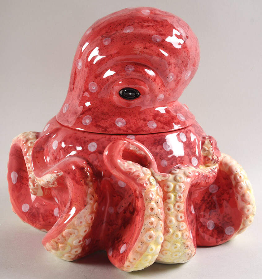 Octopus Red Cookie Jar & Lid by Blue Sky-1