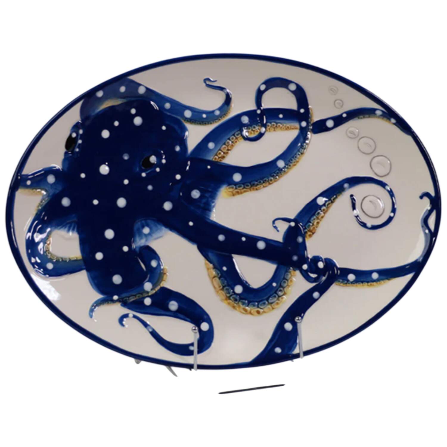 Octopus Blue 13" Oval Serving Platter by Blue Sky-1