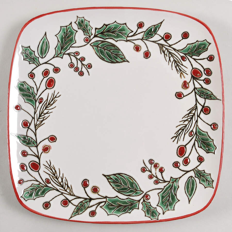 Holly Berry Square Dinner Plate by Blue Sky-1