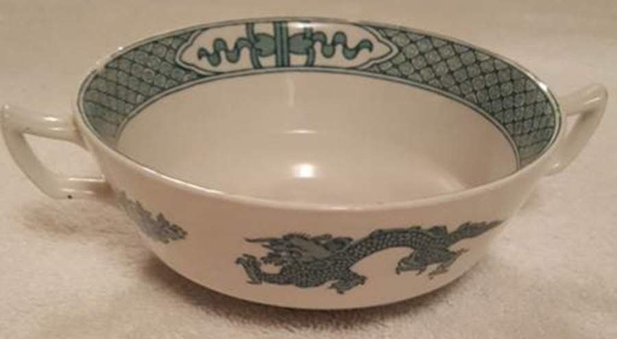 Dragon Green Flat Cream Soup Bowl by Booths-1