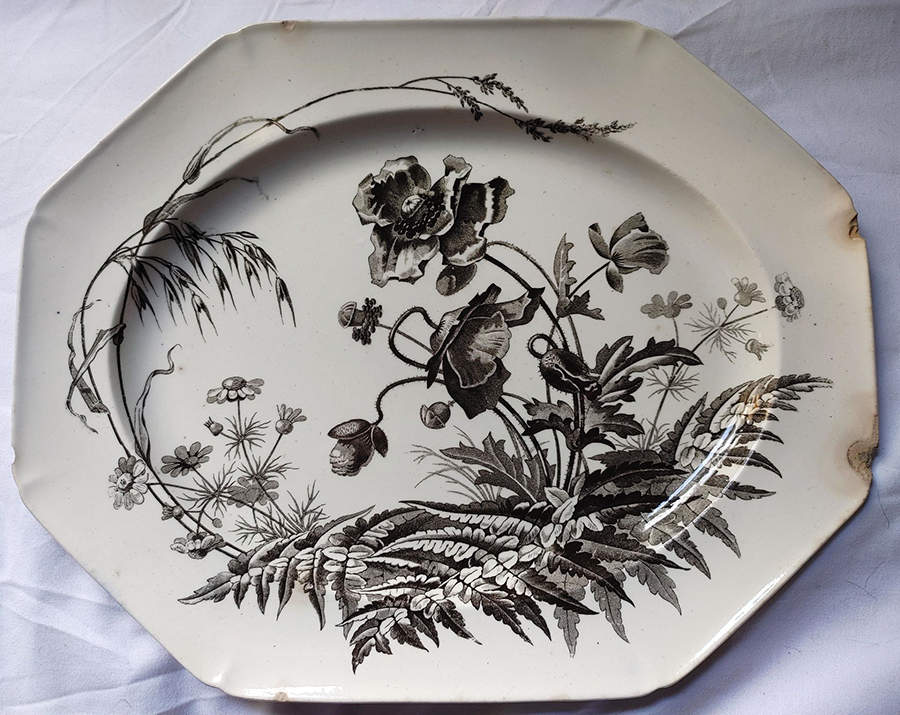 Field Flowers Black 13" Octagonal Serving Platter by Brown, Westhead & Moore-1