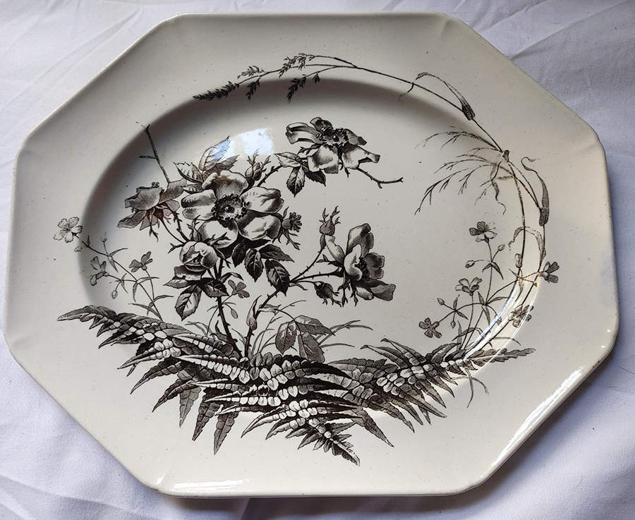 Field Flowers Black 11" Octagonal Serving Platter by Brown, Westhead & Moore-1