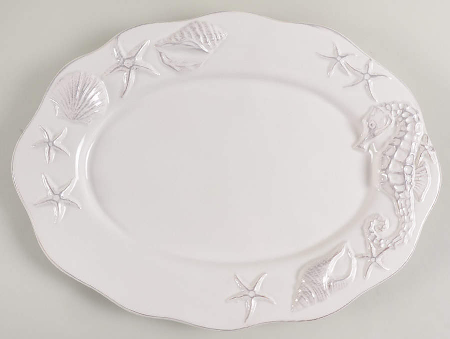 Laguna Coastal Cottage White 14" Oval Serving Platter by Blue Sky-1