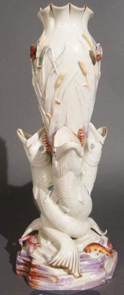 Vases 16" Triple Fish Vase by Belleek Pottery (Ireland)-1