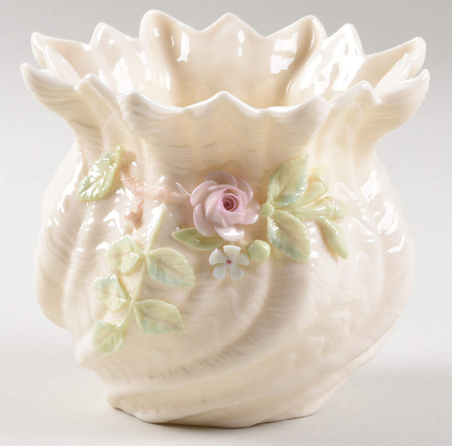 Flower Pot 4" Applied Floral Flower Pot by Belleek Pottery (Ireland)-1