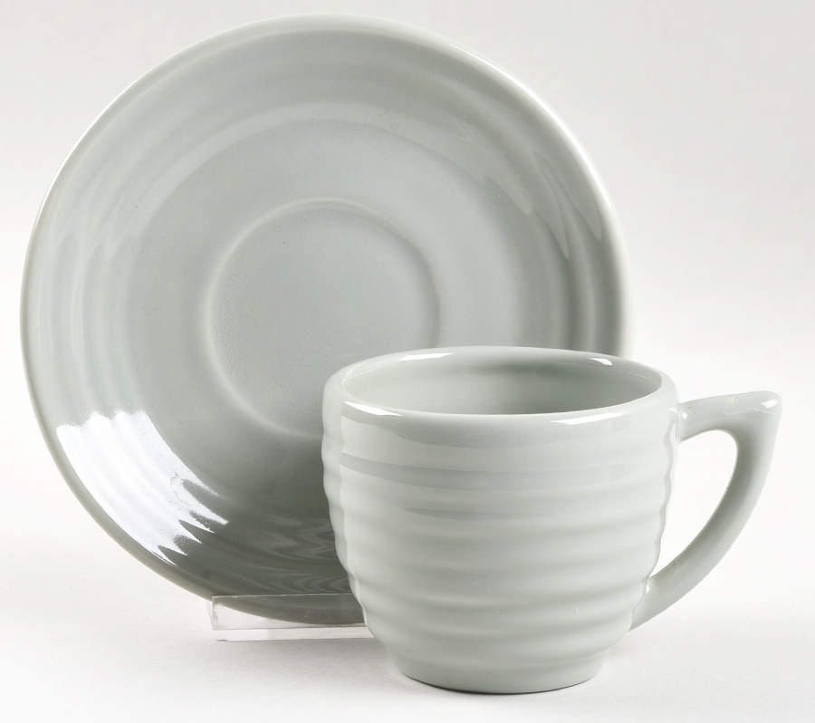 Ring Gray (Dove) (Newer) Flat Cup & Saucer Set by Bauer-1