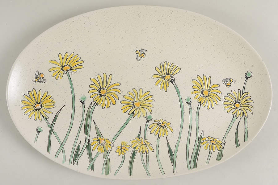 Daisy Bee Field 13" Oval Serving Platter by Blue Sky-1
