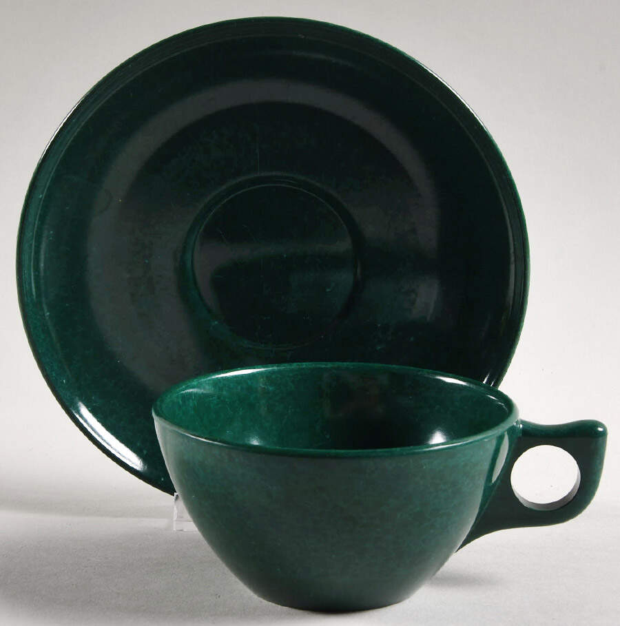Color-Flyte and Royale (Melmac) Flat Cup & Saucer Set by Branchell (USA)-1