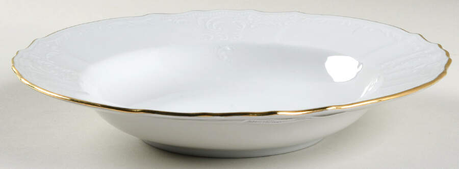 Bernadotte White-Gold Trim Large Rim Soup Bowl by Baum Brothers-1