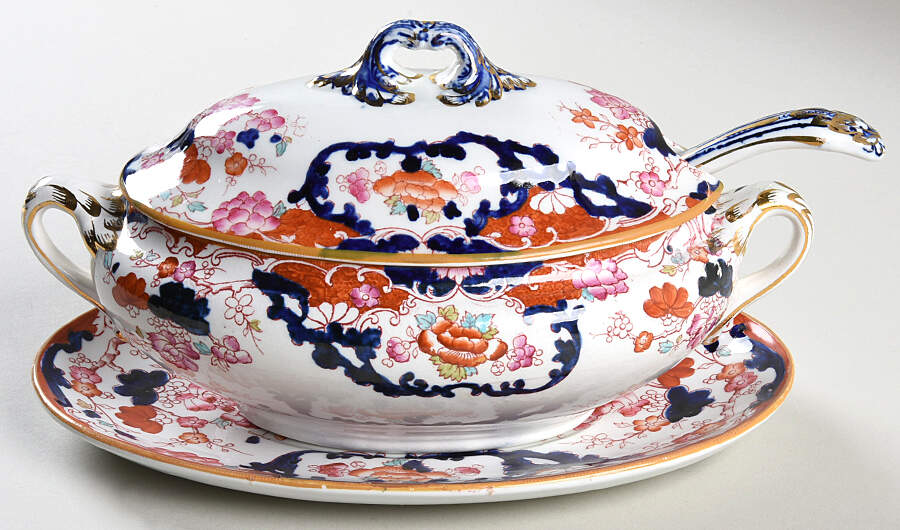 New Chusan Sauce Boat & Lid & Underplate & Ladle by Booths-1