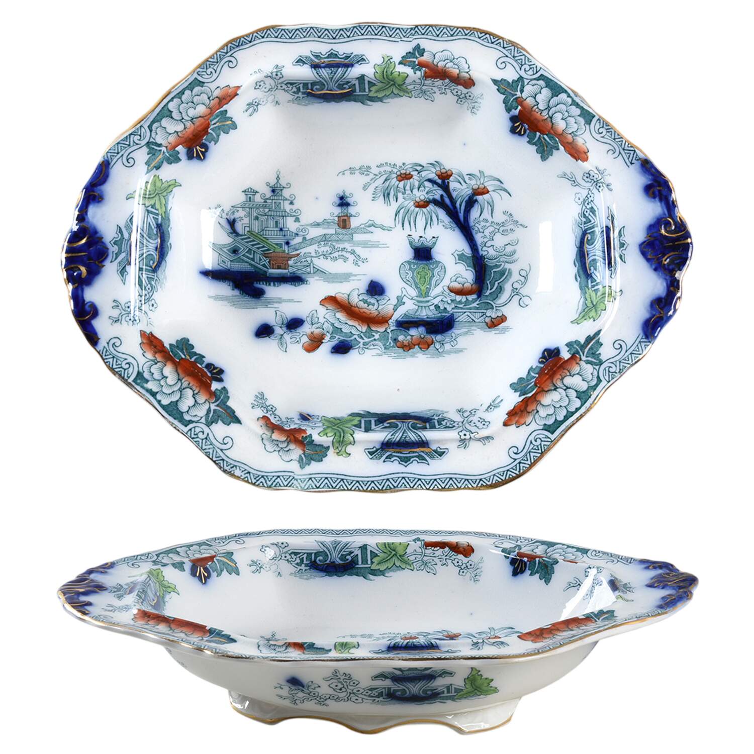 Lahore Blue Multicolored Oval Vegetable No Lid by Burgess & Leigh-1