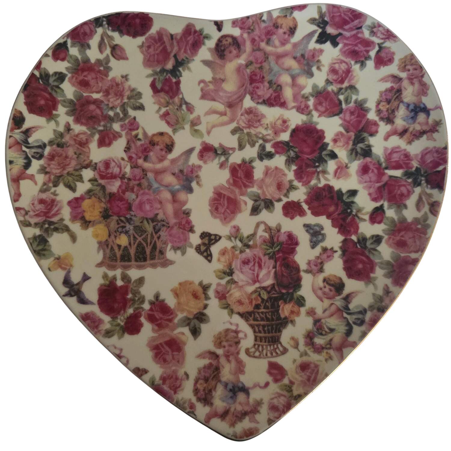Cherub Chintz Heart Shaped Dish by Baum Brothers-1