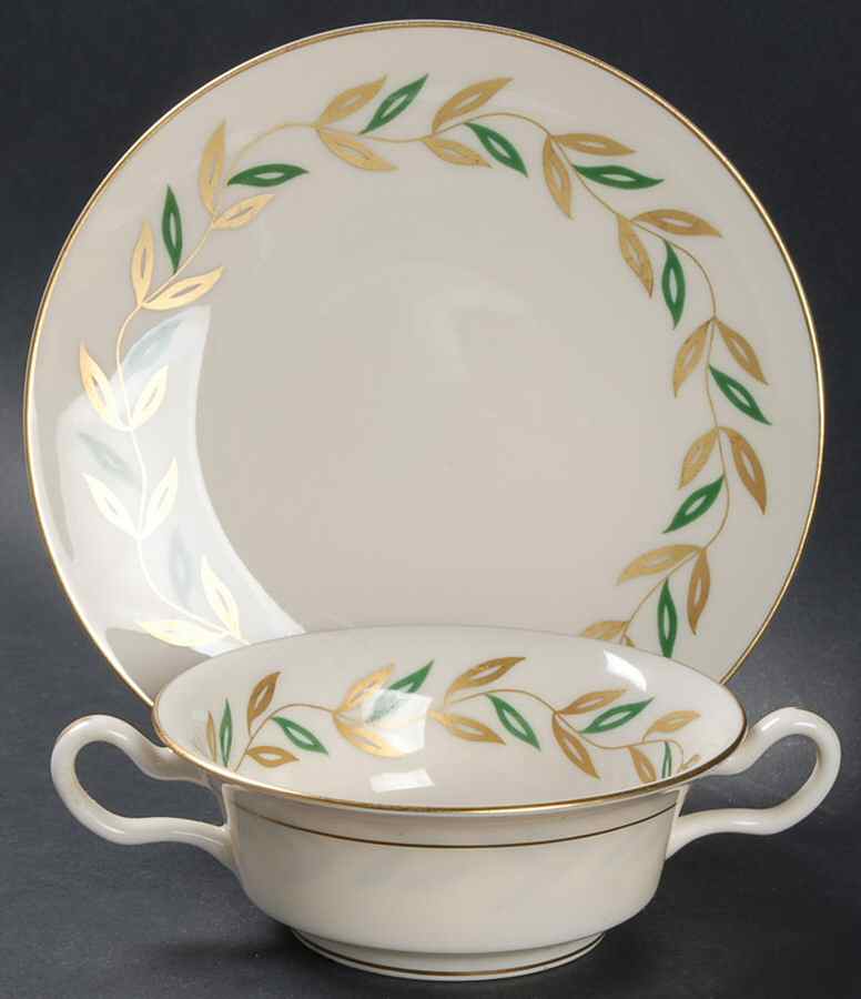 Alberta Flat Cream Soup Bowl & Saucer Set by Castleton (USA)-1