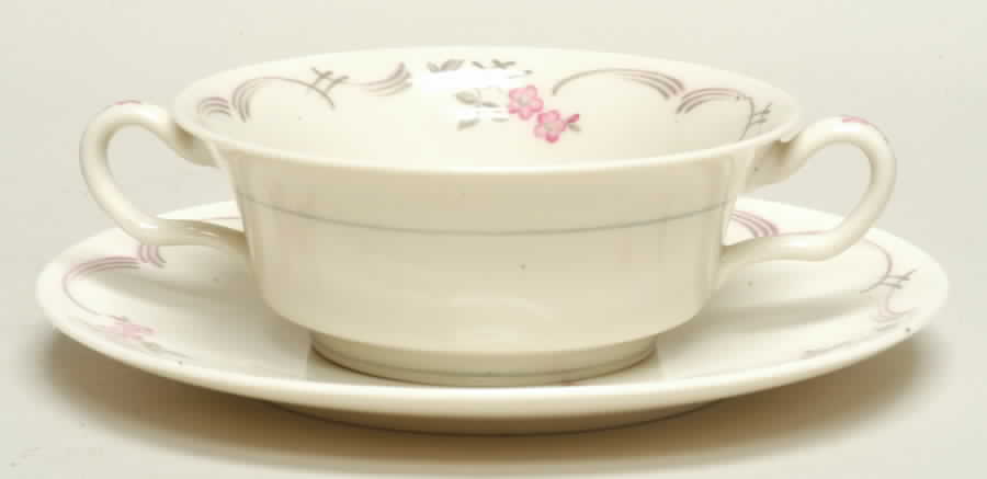 Belrose Footed Cream Soup Bowl & Saucer Set by Castleton (USA)-1