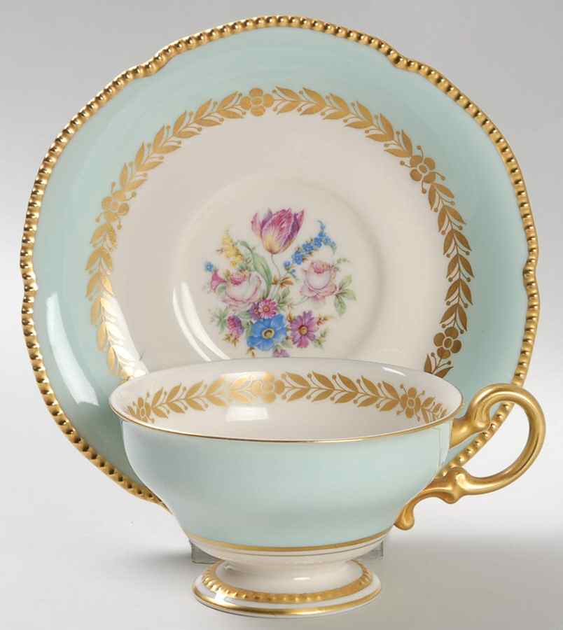 Bellwood Turquoise Footed Cup & Saucer Set by Castleton (USA)-1