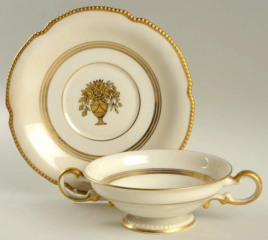 Belmont Footed Cream Soup Bowl & Saucer Set by Castleton (USA)-1