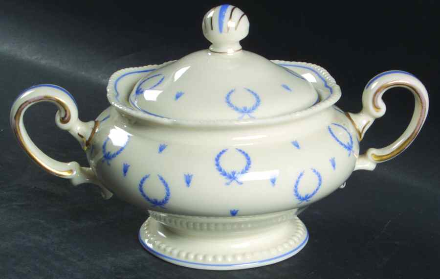 Blue Bow Sugar Bowl & Lid by Castleton (USA)-1