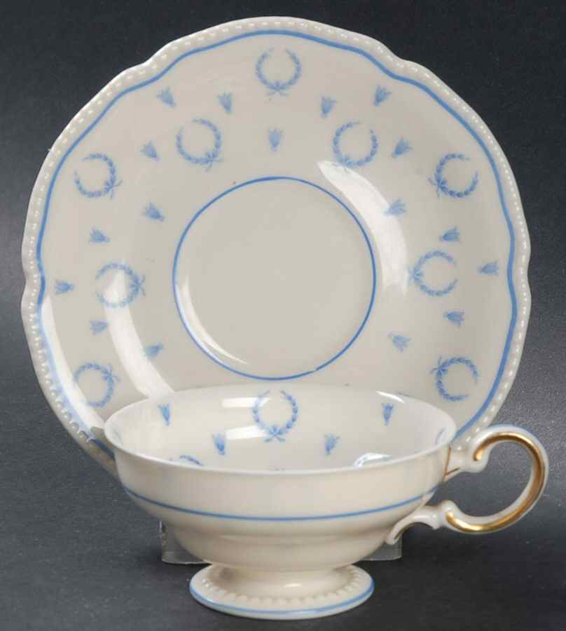 Blue Bow Footed Demitasse Cup & Saucer Set by Castleton (USA)-1