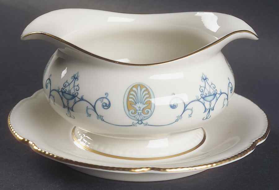 Blue Medallion Gravy Boat with Attached Underplate by Castleton (USA)-1
