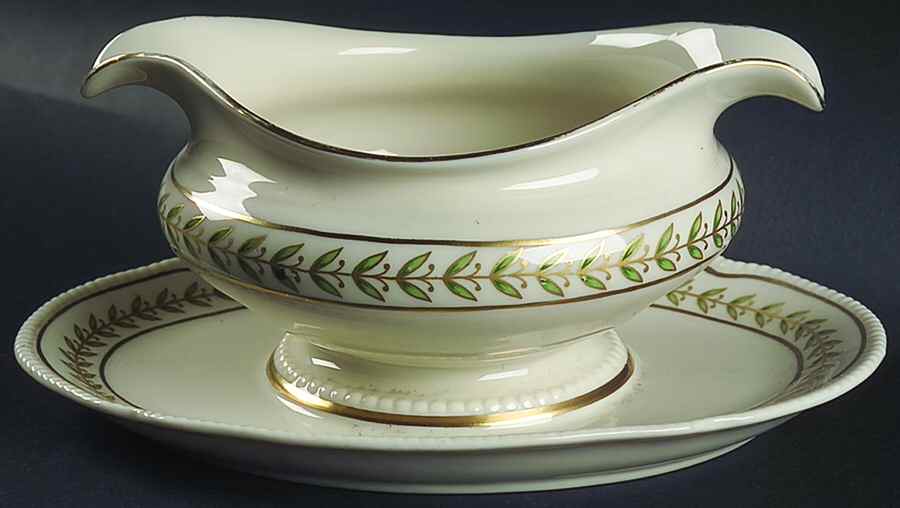 Bristol Green Gravy Boat with Attached Underplate by Castleton (USA)-1