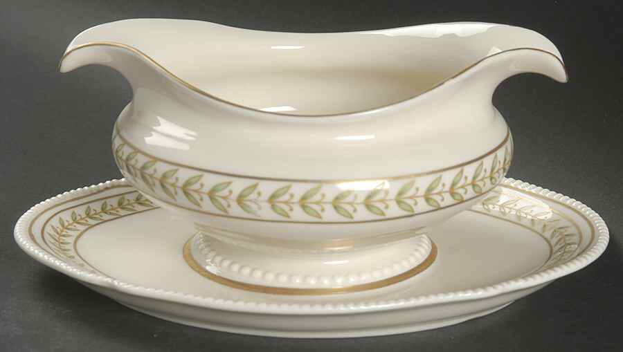 Bristol Green Gravy Boat with Attached Underplate by Castleton (USA)-1