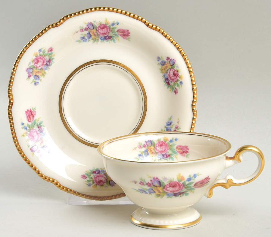 Castleton Bouquet Footed Cup & Saucer Set by Castleton (USA)-1