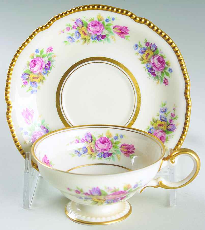 Castleton Bouquet Footed Demitasse Cup & Saucer Set by Castleton (USA)-1