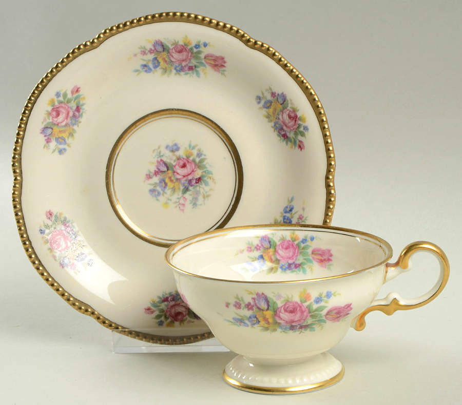 Castleton Rose Footed Cup & Saucer Set by Castleton (USA)-1