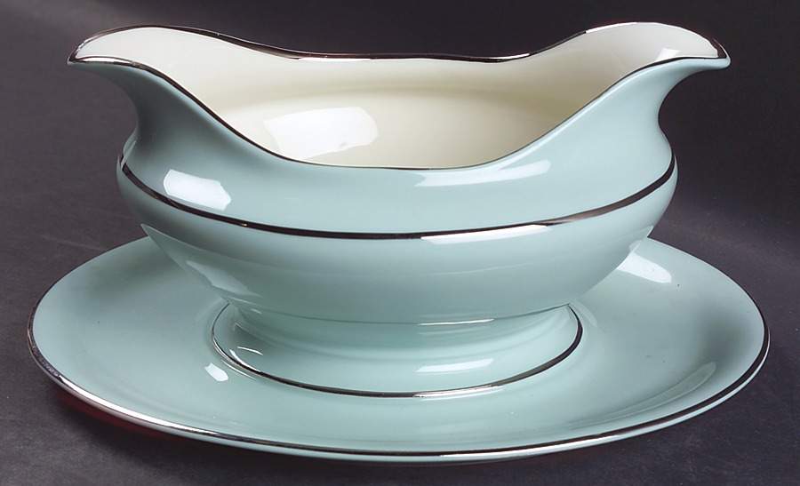 Castleton Turquoise Gravy Boat with Attached Underplate by Castleton (USA)-1