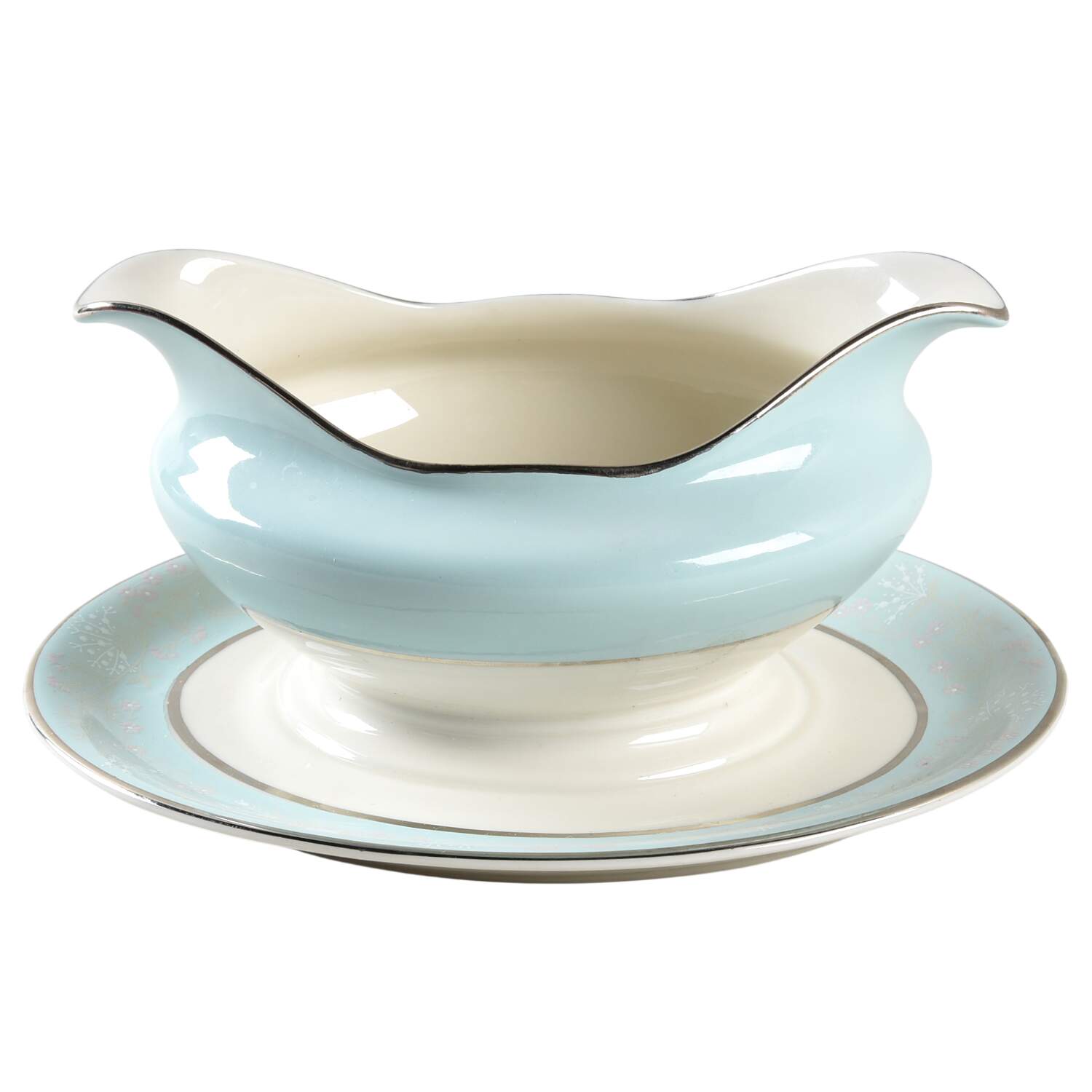 Corsage Gravy Boat with Attached Underplate by Castleton (USA)-1