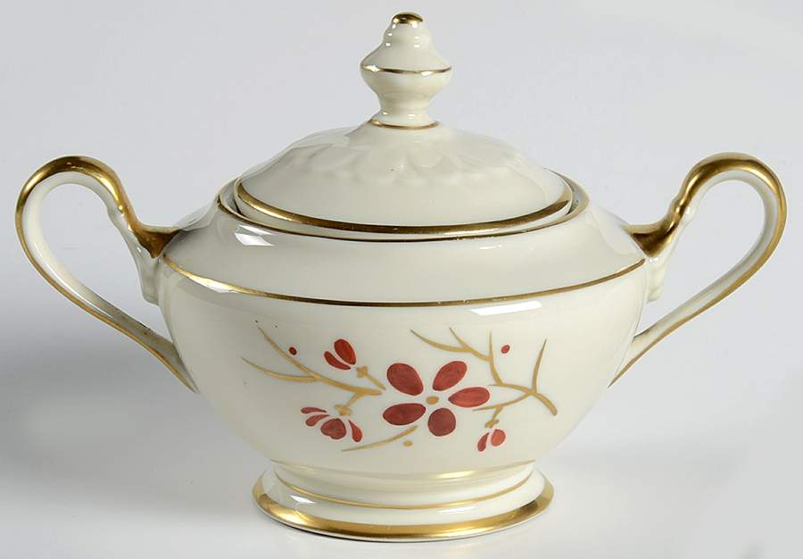 Coral Sugar Bowl & Lid by Castleton (USA)-1