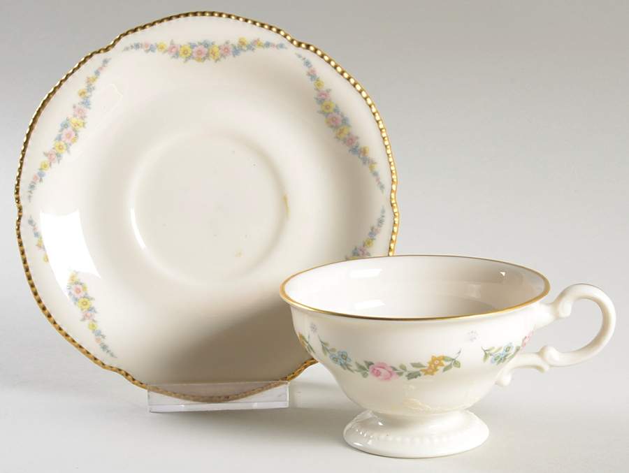 Crown Wreath Footed Cup & Saucer Set by Castleton (USA)-1